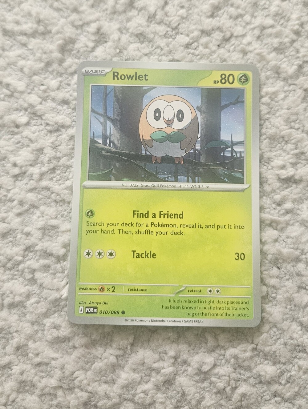 POKEMON TCG Card Rowlet Perfect Order 010/088